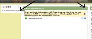 Opening the Enhanced Bookmarks gadget into Canvas View.